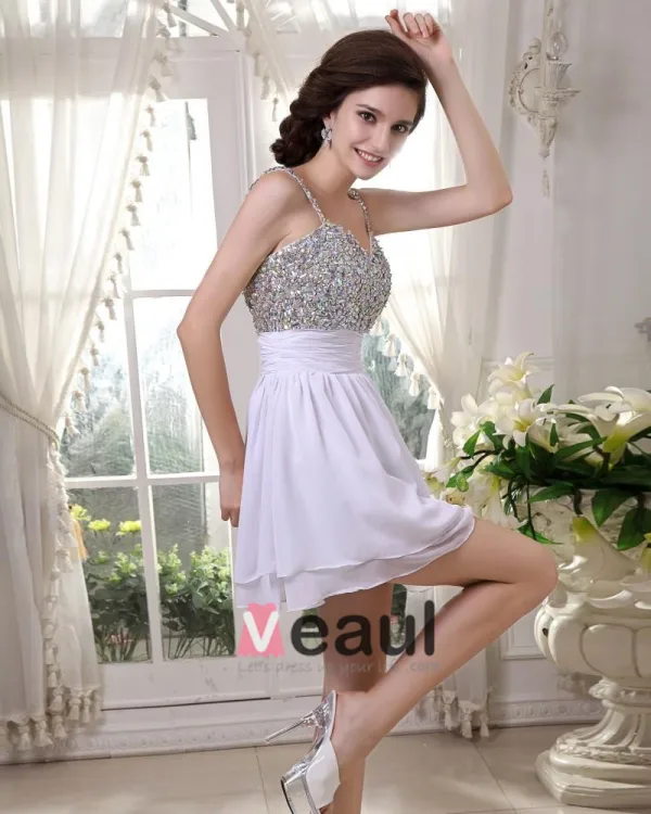Sleeveless Chiffon Beading Spaghetti Straps Short Cocktail Dress