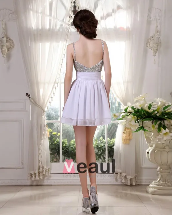 Sleeveless Chiffon Beading Spaghetti Straps Short Cocktail Dress