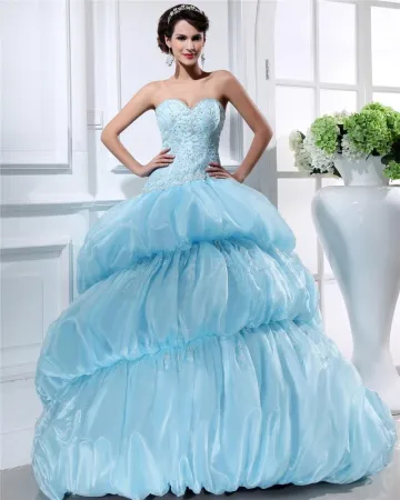 Robe De Bal Sweetheart Sans Manches Train Chapelle Organza Perles Des Femmes De Robe De Bal