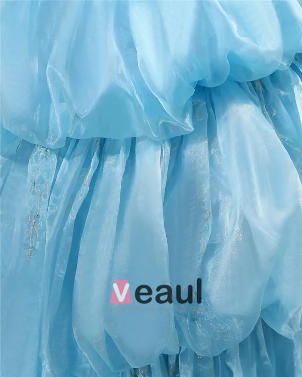 Ball Gown Sweetheart Sleeveless Chapel Train Organza Beading Womens Quinceanera Prom Dresses