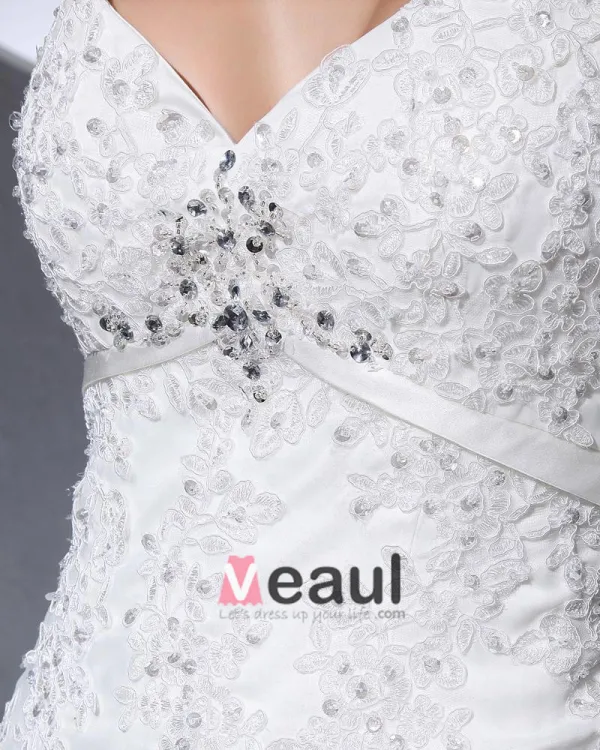 Fines Bretelles Perles Etage Longueur Organza Femme Robe De Mariée Sirène Applique