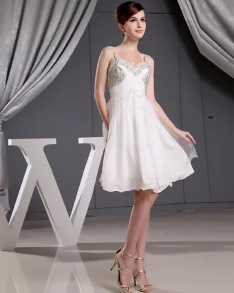 Stylish Chiffon Spaghetti Straps Beading Sleeveless Zipper Knee Length Pleated Cocktail Dress