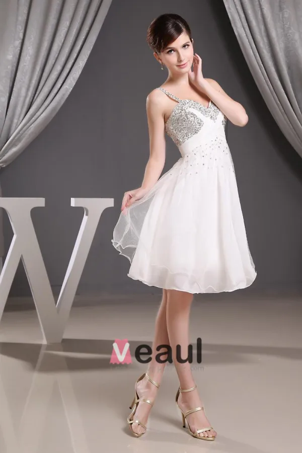 Stylish Chiffon Spaghetti Straps Beading Sleeveless Zipper Knee Length Pleated Cocktail Dress
