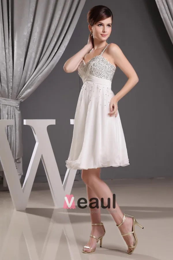 Stylish Chiffon Spaghetti Straps Beading Sleeveless Zipper Knee Length Pleated Cocktail Dress