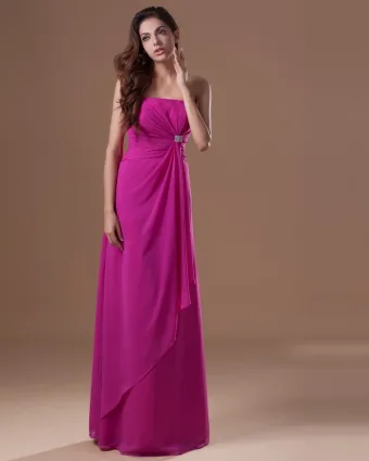 Chiffon Kralen Ruches Strapless Vloer Lengte Bruidsmeisjes Jurken