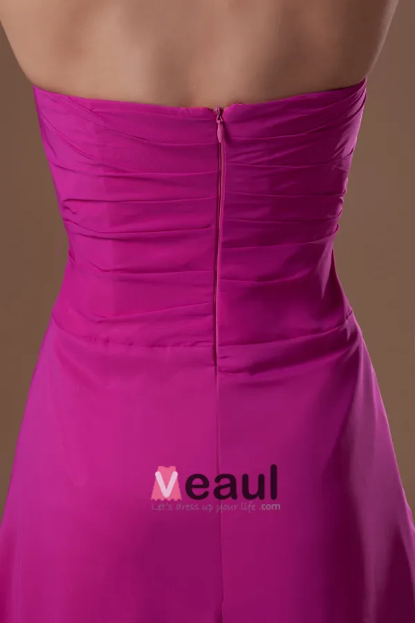 Mousseline De Soie Perles Ruffle Etage Robe De Demoiselle D'honneur De Longueur Sans Bretelles