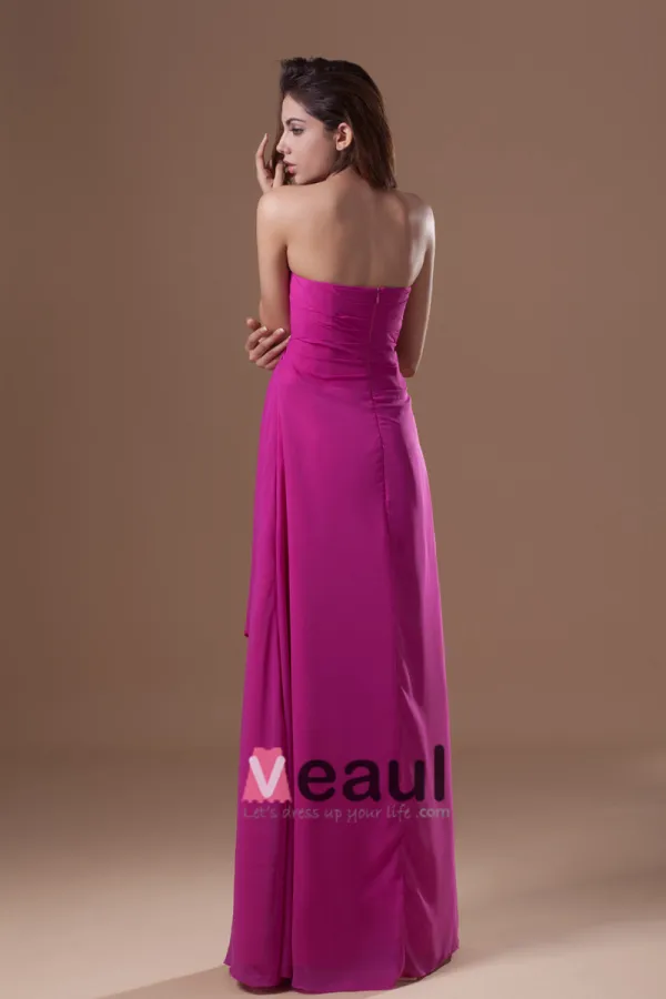 Mousseline De Soie Perles Ruffle Etage Robe De Demoiselle D'honneur De Longueur Sans Bretelles