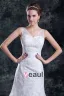 Lace Beading V Neck Floor Length Sweep Train Sheath Wedding Dress