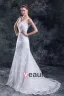 Lace Beading V Neck Floor Length Sweep Train Sheath Wedding Dress