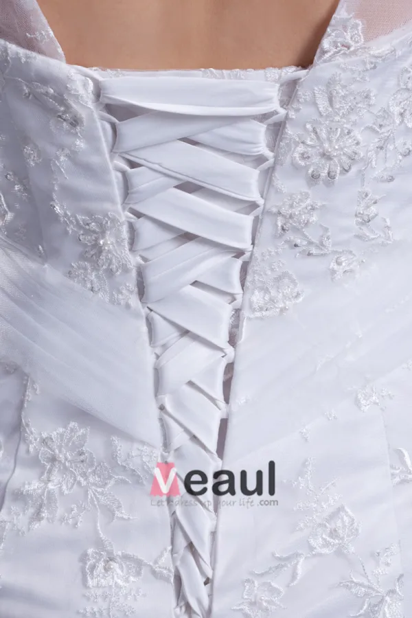 Lace Beading V Neck Floor Length Sweep Train Sheath Wedding Dress