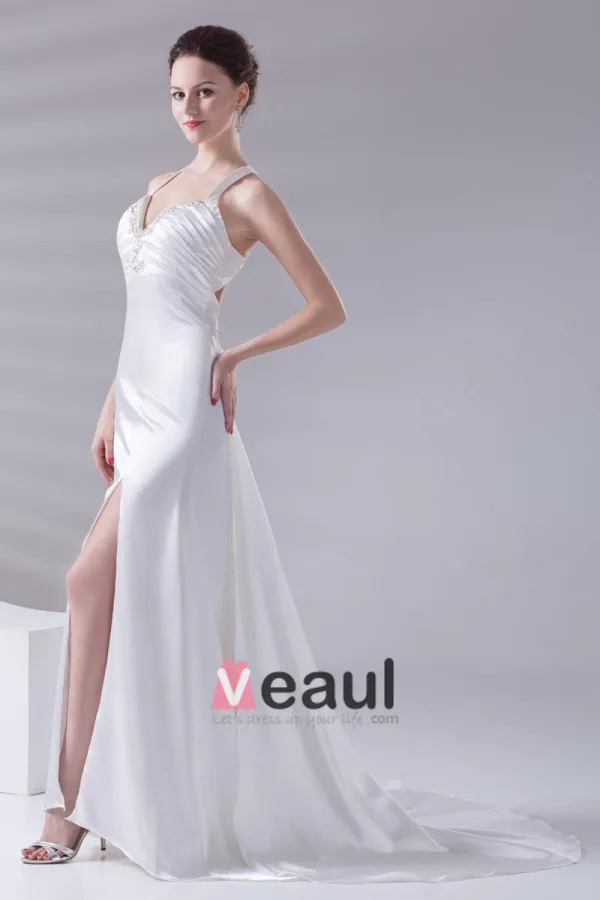 Schultergurte Perlen Ruffle Bodenlange Charmeuse Frau Mantel Brautkleid