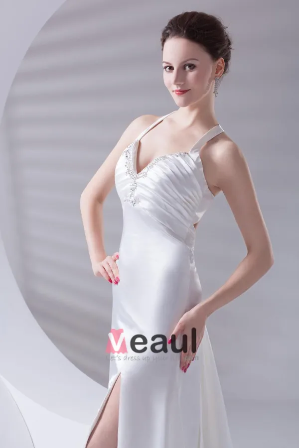 Schultergurte Perlen Ruffle Bodenlange Charmeuse Frau Mantel Brautkleid