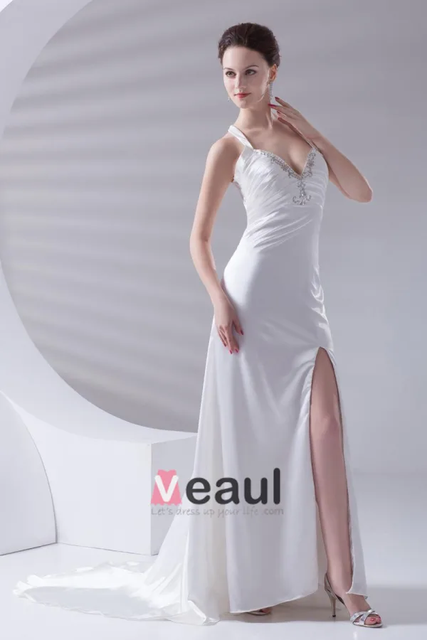Schultergurte Perlen Ruffle Bodenlange Charmeuse Frau Mantel Brautkleid