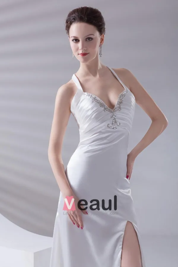 Schultergurte Perlen Ruffle Bodenlange Charmeuse Frau Mantel Brautkleid