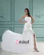 Trägerlosen Ärmellos Reißverschluss Perlen Ruffle Bodenlangen Chiffon Frau Mantel Brautkleid