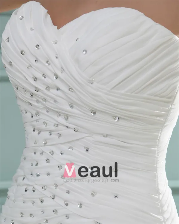 Trägerlosen Ärmellos Reißverschluss Perlen Ruffle Bodenlangen Chiffon Frau Mantel Brautkleid
