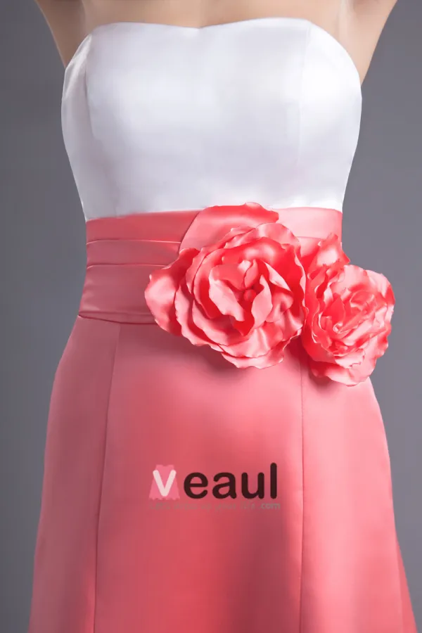 Fleur De Satin Robe Bustier De Demoiselle D'honneur De Longueur De Cheville De Mode