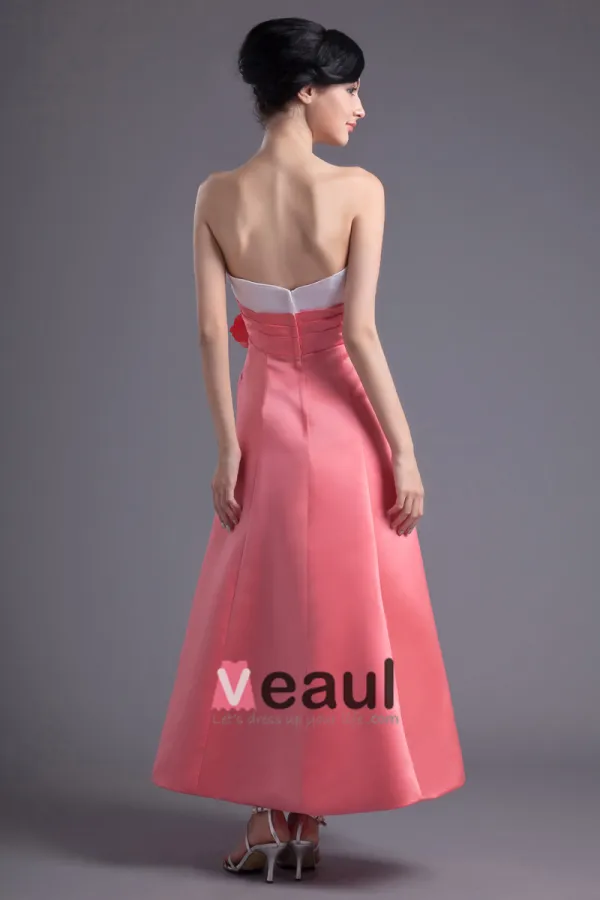 Fleur De Satin Robe Bustier De Demoiselle D'honneur De Longueur De Cheville De Mode