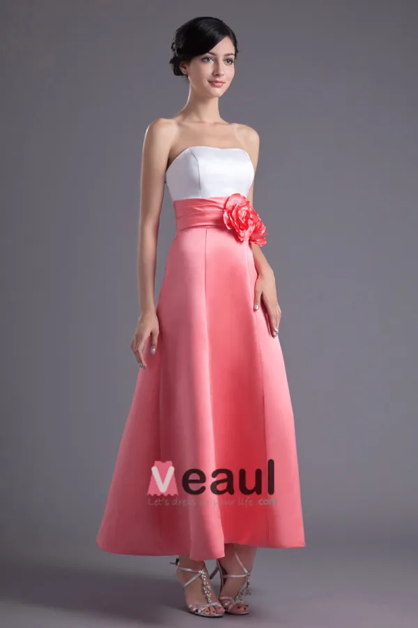 Fleur De Satin Robe Bustier De Demoiselle D'honneur De Longueur De Cheville De Mode