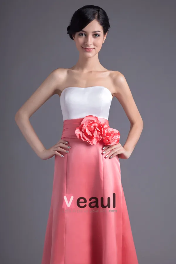Fleur De Satin Robe Bustier De Demoiselle D'honneur De Longueur De Cheville De Mode
