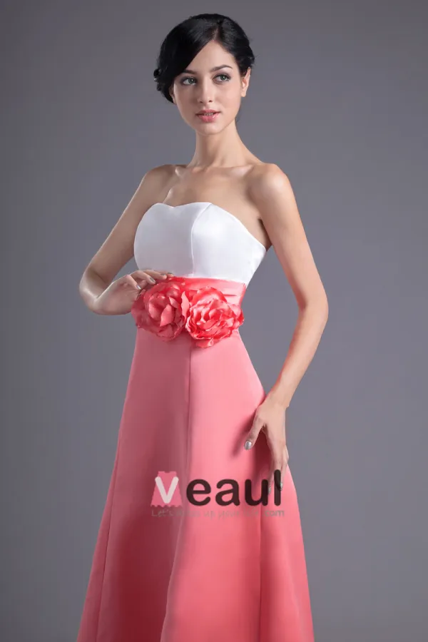 Fleur De Satin Robe Bustier De Demoiselle D'honneur De Longueur De Cheville De Mode