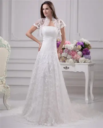 Elegant Longueur De Plancher De Train Tribunal Satin Dentelle Robe De Mariée Fourreau Bustier