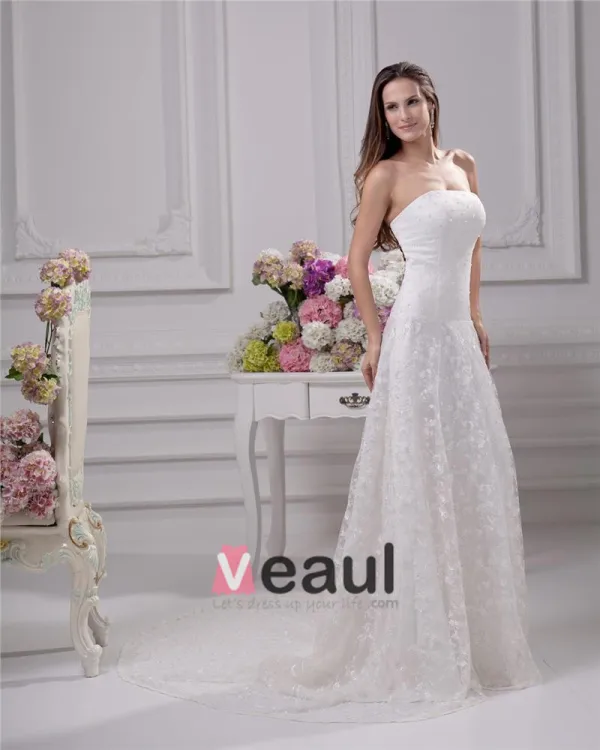 Elegancka Podloga Długosc Bez Ramiaczek Pociag Sad Oslona Koronki Satyna Suknie Ślubne Suknia Ślubna