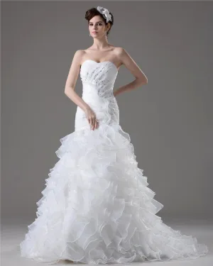 Perlage Gracieux Volants Etage Longueur De Train De Cour Cherie Fil Robe De Mariée Sirène