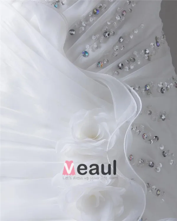 Graceful Beading Ruffles Floor Length Court Train Sweetheart Yarn Mermaid Wedding Dress