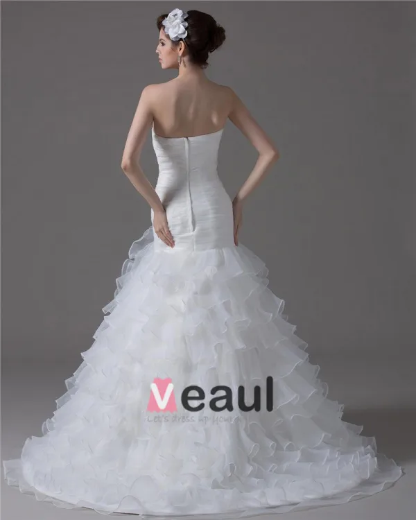 Graceful Beading Ruffles Floor Length Court Train Sweetheart Yarn Mermaid Wedding Dress