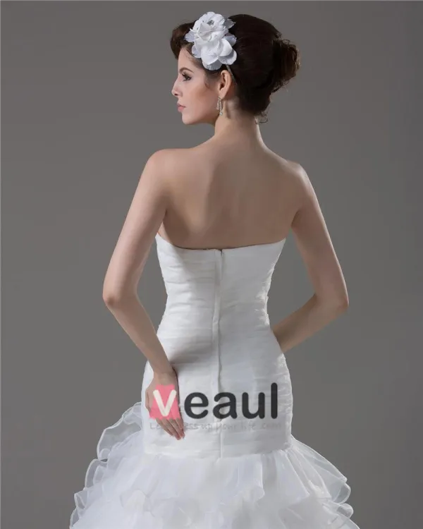 Graceful Beading Ruffles Floor Length Court Train Sweetheart Yarn Mermaid Wedding Dress