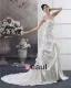 Strapless Beading Ruffle Floor Length Satin Sheath Wedding Dress