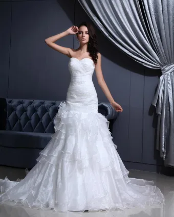 Fil Perles Cherie Ruffle Cathedrale Train Robes De Mariée Sirène