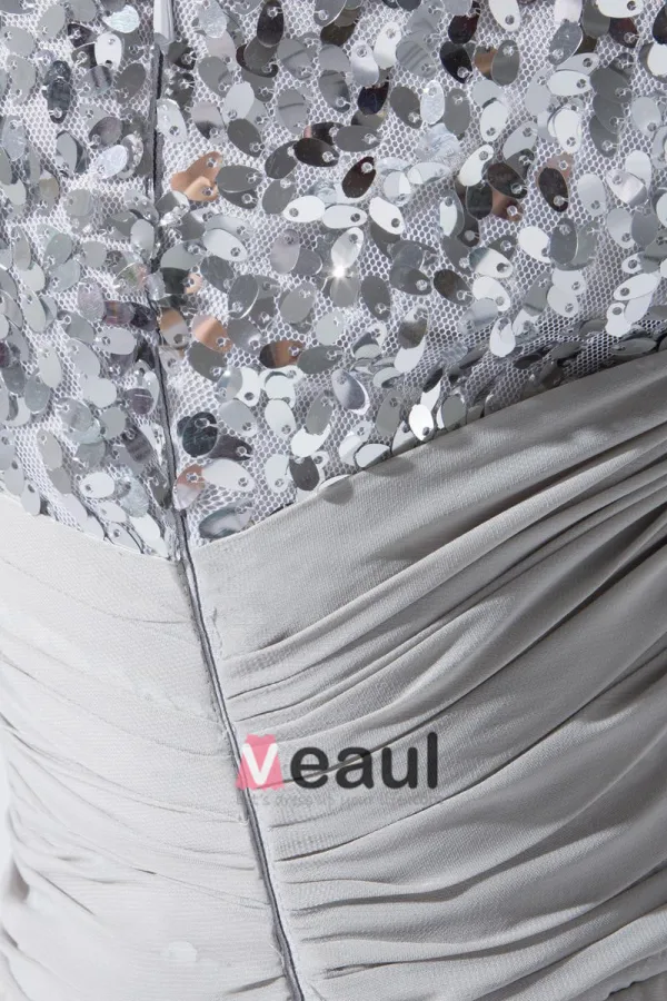 Chiffon Silke Silke Som Satin Kjaereste Beading Plissert Knelange Lagdelt Cocktail Kjoler Festkjoler