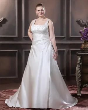 Satin Broderie Spaghetti Tribunal Des Sangles De Perles Plus La Taille Robe De Mariage Nuptiale Robe