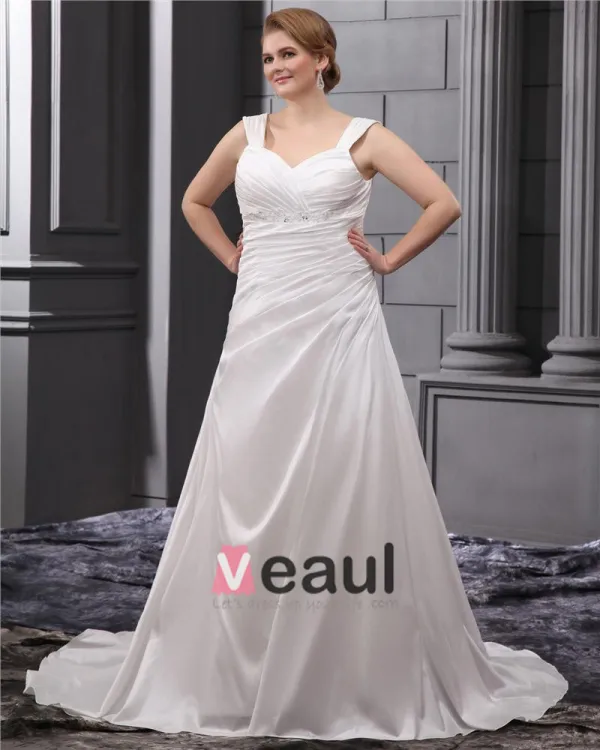 Rhinestone Ruffle Shoulder Straps Court Plus Size Bridal Gown Wedding Dress