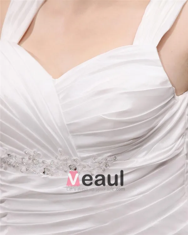 Rhinestone Ruffle Shoulder Straps Court Plus Size Bridal Gown Wedding Dress