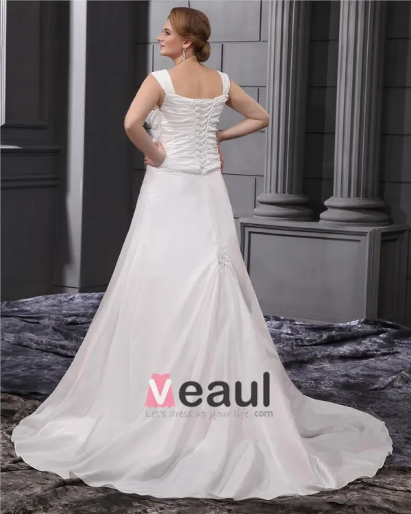 Rhinestone Ruffle Shoulder Straps Court Plus Size Bridal Gown Wedding Dress