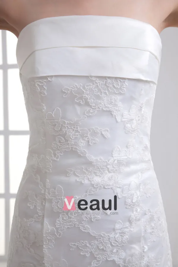 Tulle Applique Strapless Court Train Mermaid Wedding Dress