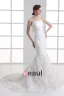 Tulle Applique Strapless Court Train Mermaid Wedding Dress