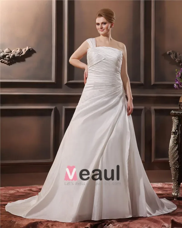 Satin Applique Une Cour D'epaule Plus La Taille Des Robes De Mariée De Mariage De Robe