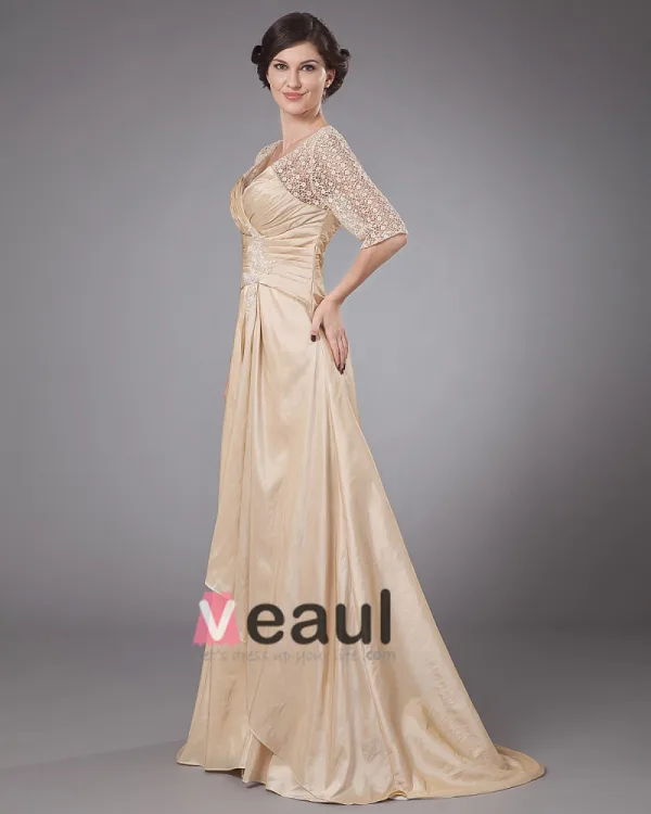 Taffeta Embroidery Ruffle Queen Anne Ankle Length Mothers of Bride Guests Dresses