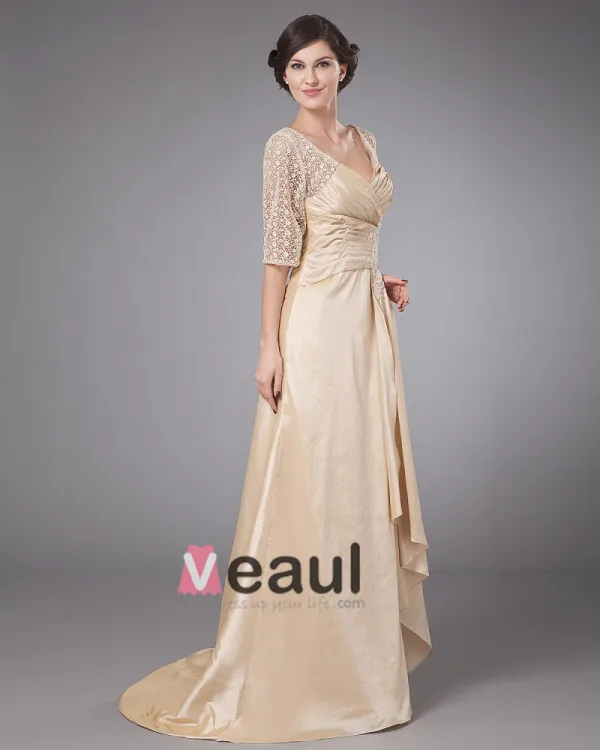 Taffeta Embroidery Ruffle Queen Anne Ankle Length Mothers of Bride Guests Dresses