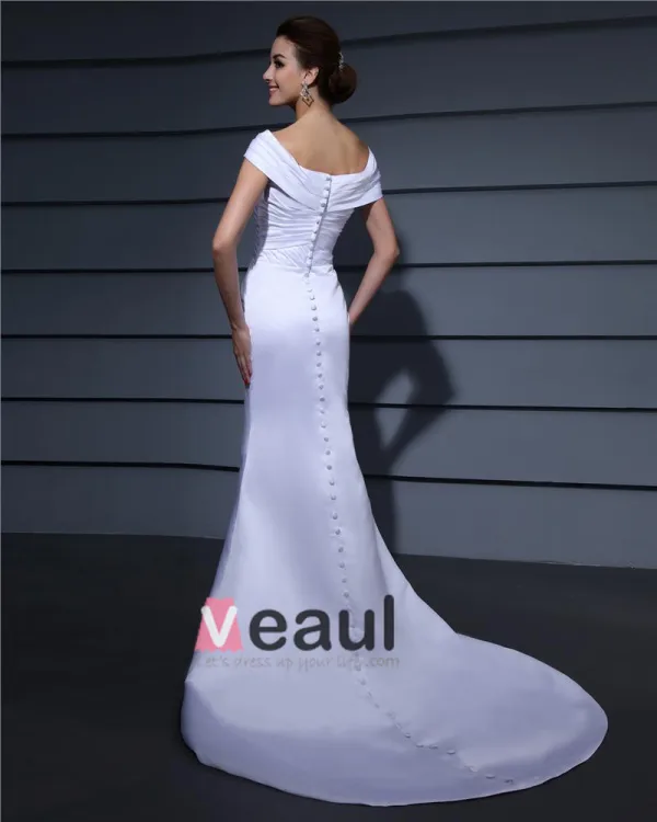 De L'epaule Plissee Perles Etage Longueur Dentelle Femme Robe De Mariée Sirène