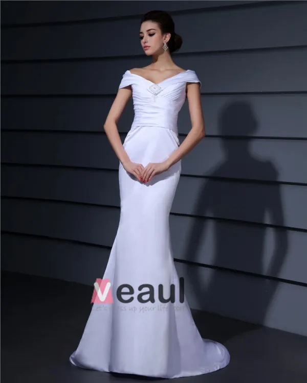 De L'epaule Plissee Perles Etage Longueur Dentelle Femme Robe De Mariée Sirène