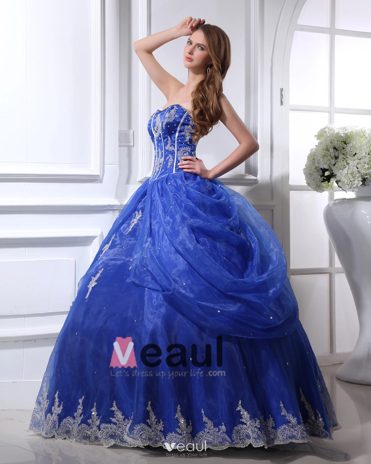 Ball Gown A-Line Strapless Yarn Satin Floor Length Women's Quinceanera Prom  Dress