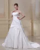 Gorgeous Satin Strapless Chapel Train A-Line Bridal Plus Size Wedding Dress