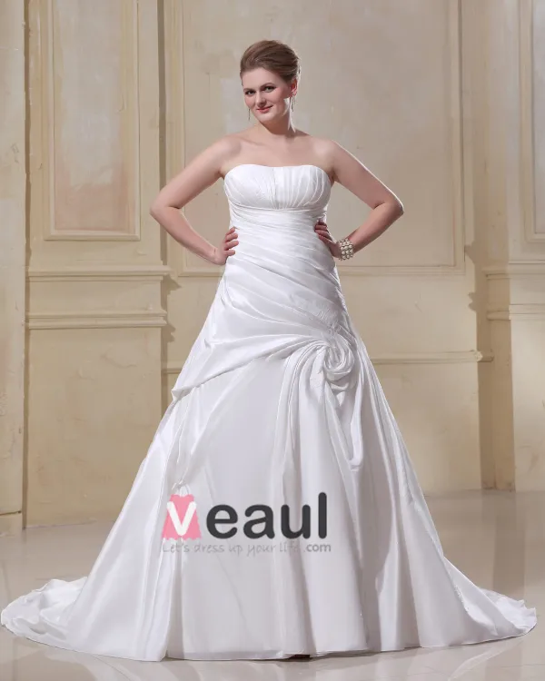 Magnifique Bustier En Satin Train Chapelle Nuptiale A-ligne Plus La Robe De Mariage