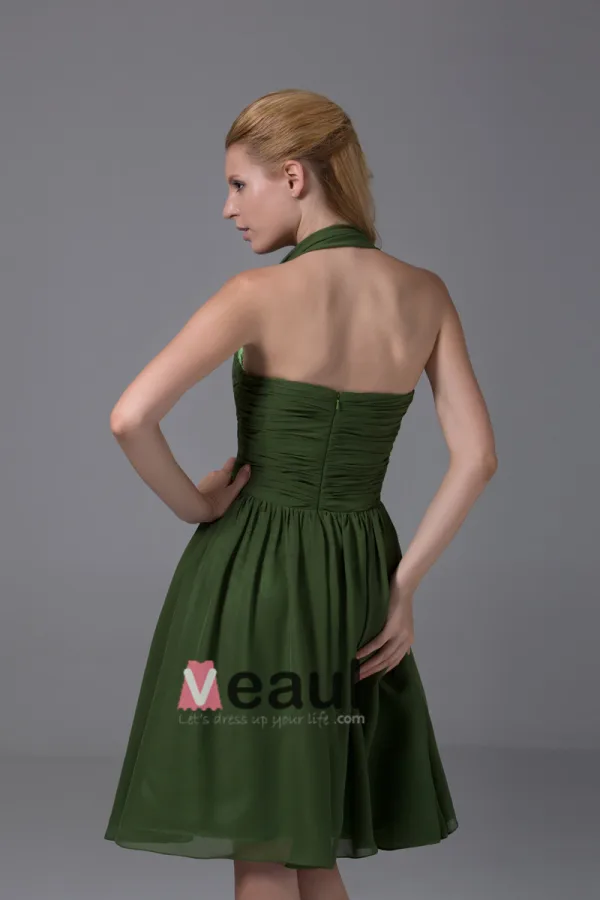Chiffon Imitation Silk Ruffle Halter Knee Length Bridesmaid Dresses