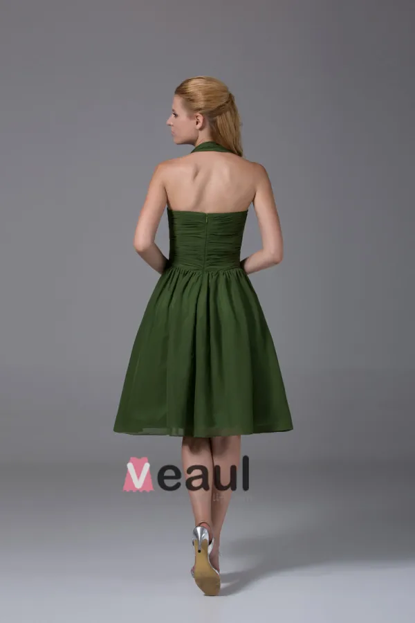 Chiffon Imitation Silk Ruffle Halter Knee Length Bridesmaid Dresses